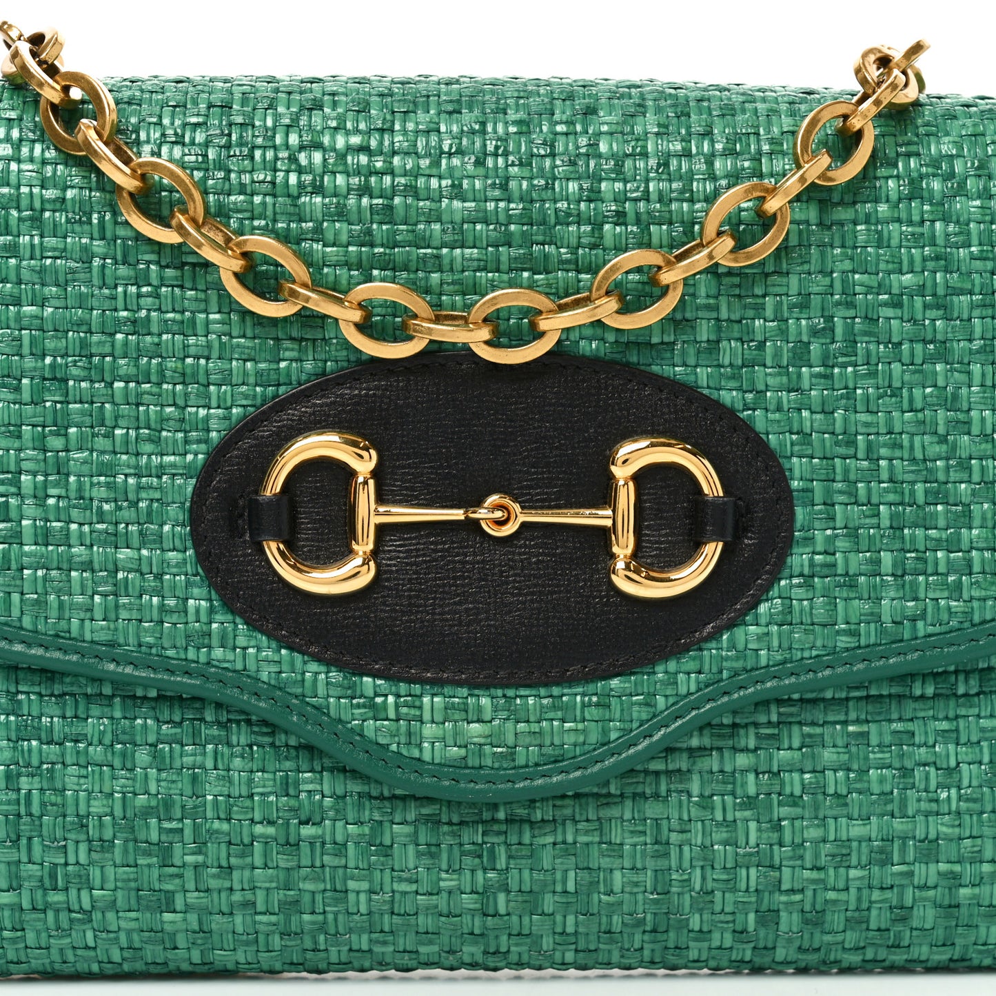 Straw Azalea Calfskin Mini Horsebit 1955 Chain Shoulder Bag Emerald Black