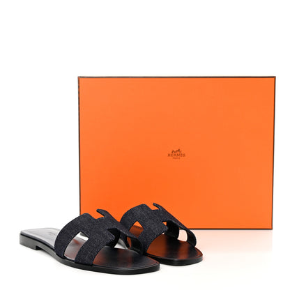 Hermes Denim Canvas Oran Sandals 37.5 Bleu Brut 11 of 11