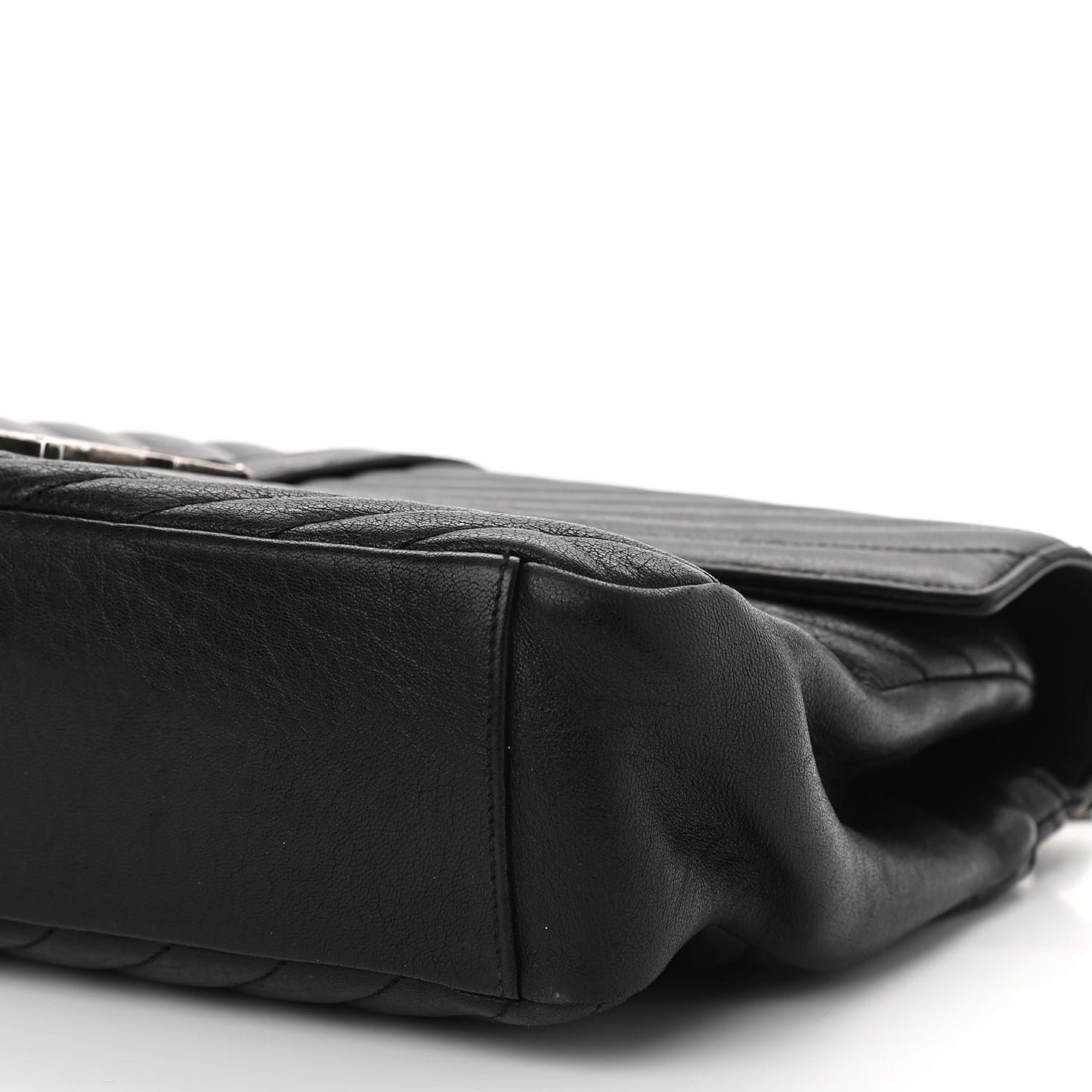 Sheepskin Matelasse Chevron Monogram Large College Satchel Black