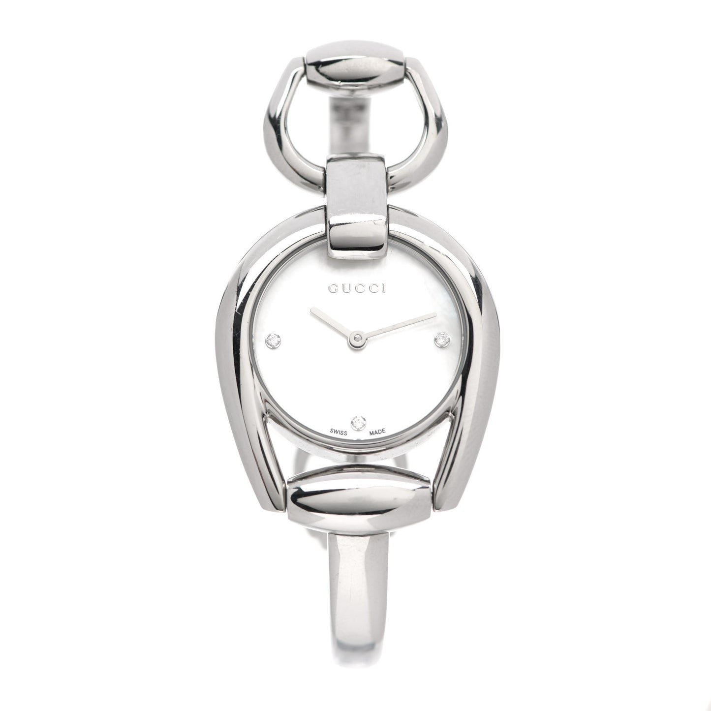 Stainless Steel Diamond Mother of Pearl 28mm Horsebit Quartz Watch