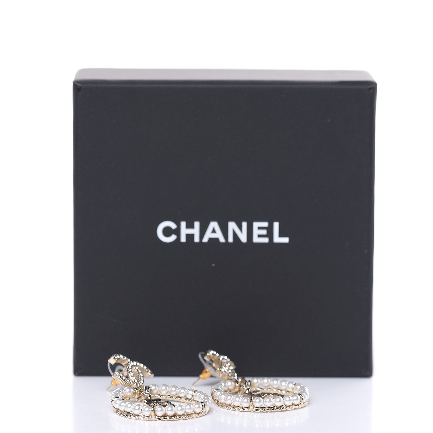 Crystal Pearl Charms CC Drop Earrings Gold