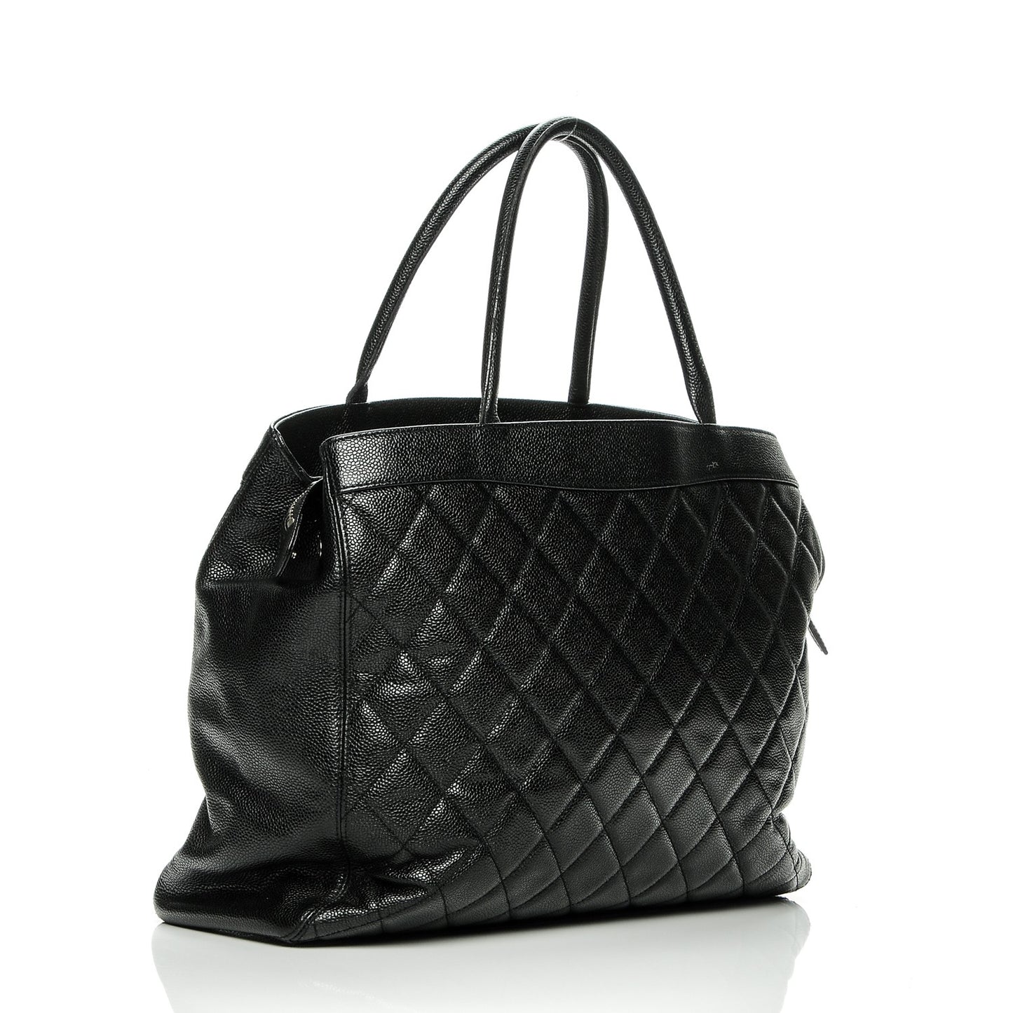 Caviar Quilted Shopping Tote Black