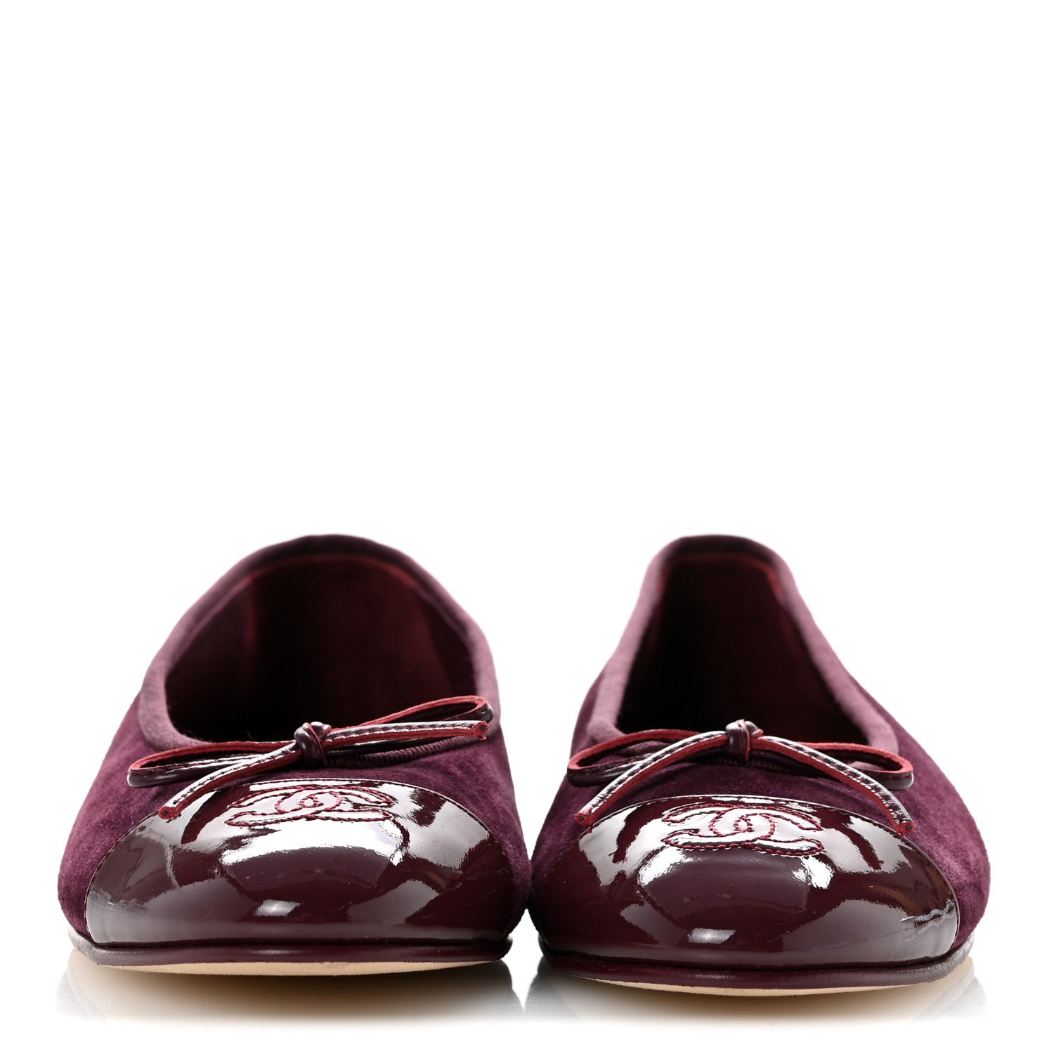 Chanel Suede Calfskin Patent Cap Toe CC Ballerina Flats 38.5 Burgundy 3 of 9