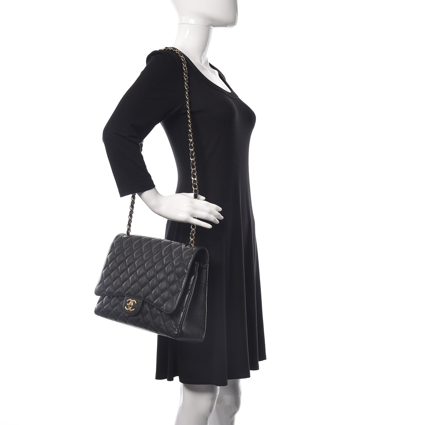 Caviar Quilted Maxi Double Flap Black