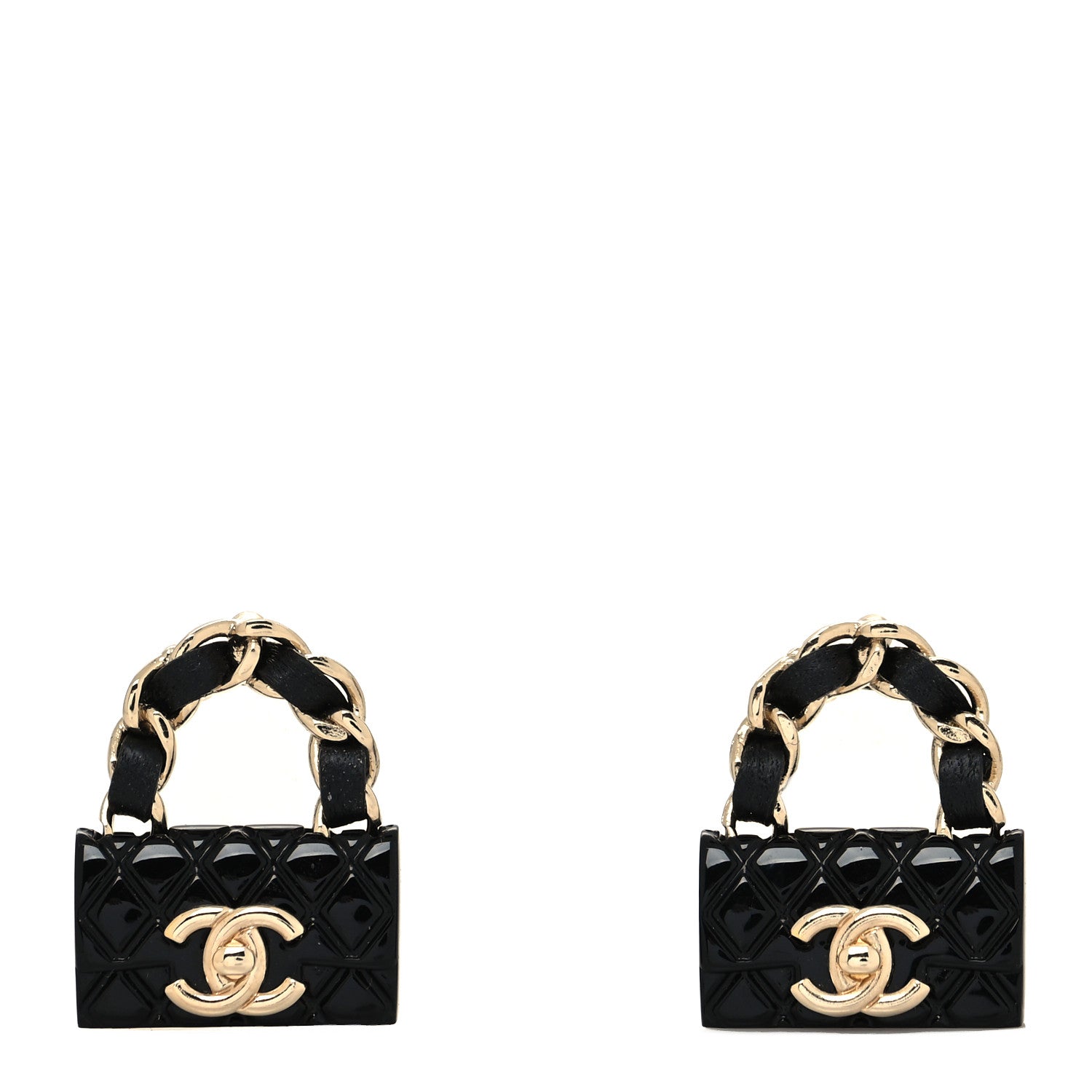 Chanel Metal Resin Lambskin Quilted CC Turnlock Chain Flap Bag Earrings Black Gold 1 of 4