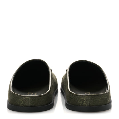 Gucci New Canvas Monogram GG Granada Kid Womens Horsebit Mules 38 Green 6 of 11