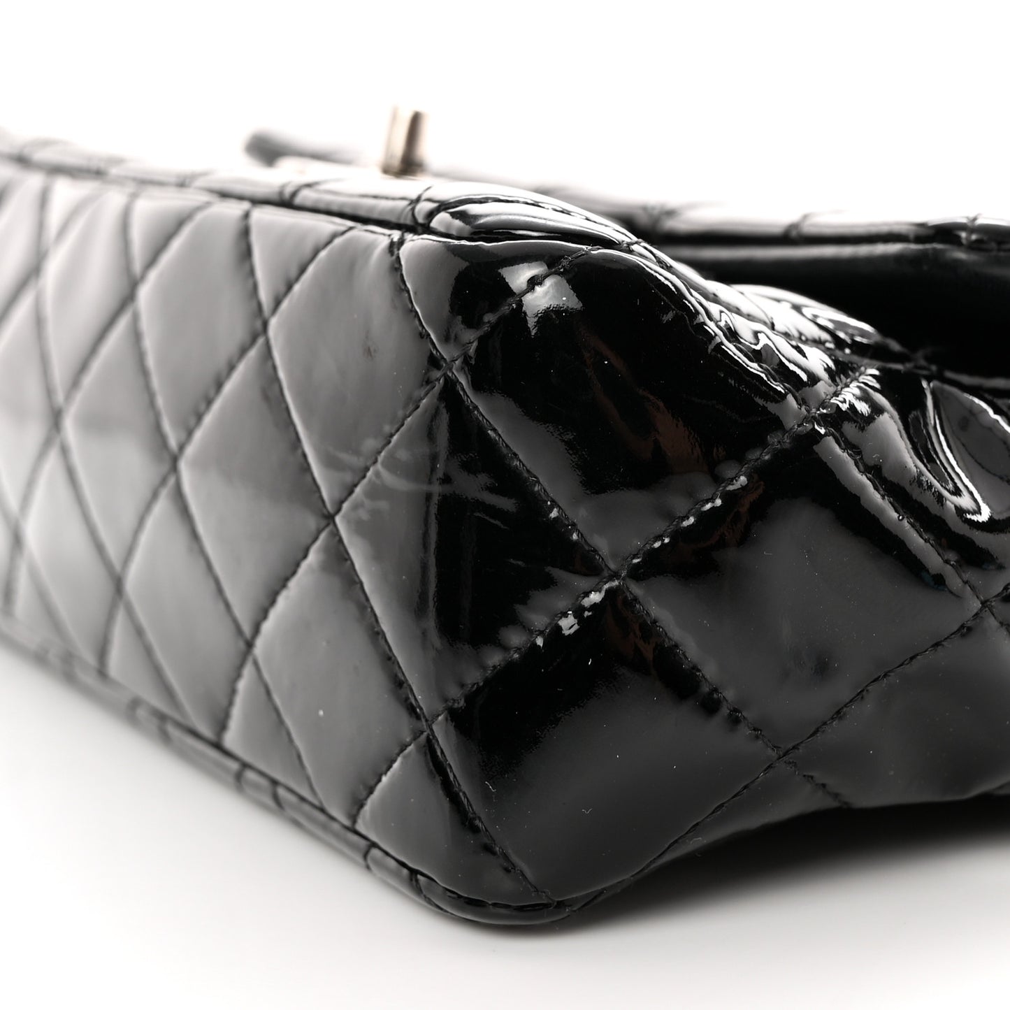 Patent Calfskin Quilted Mini Rectangular Flap Black
