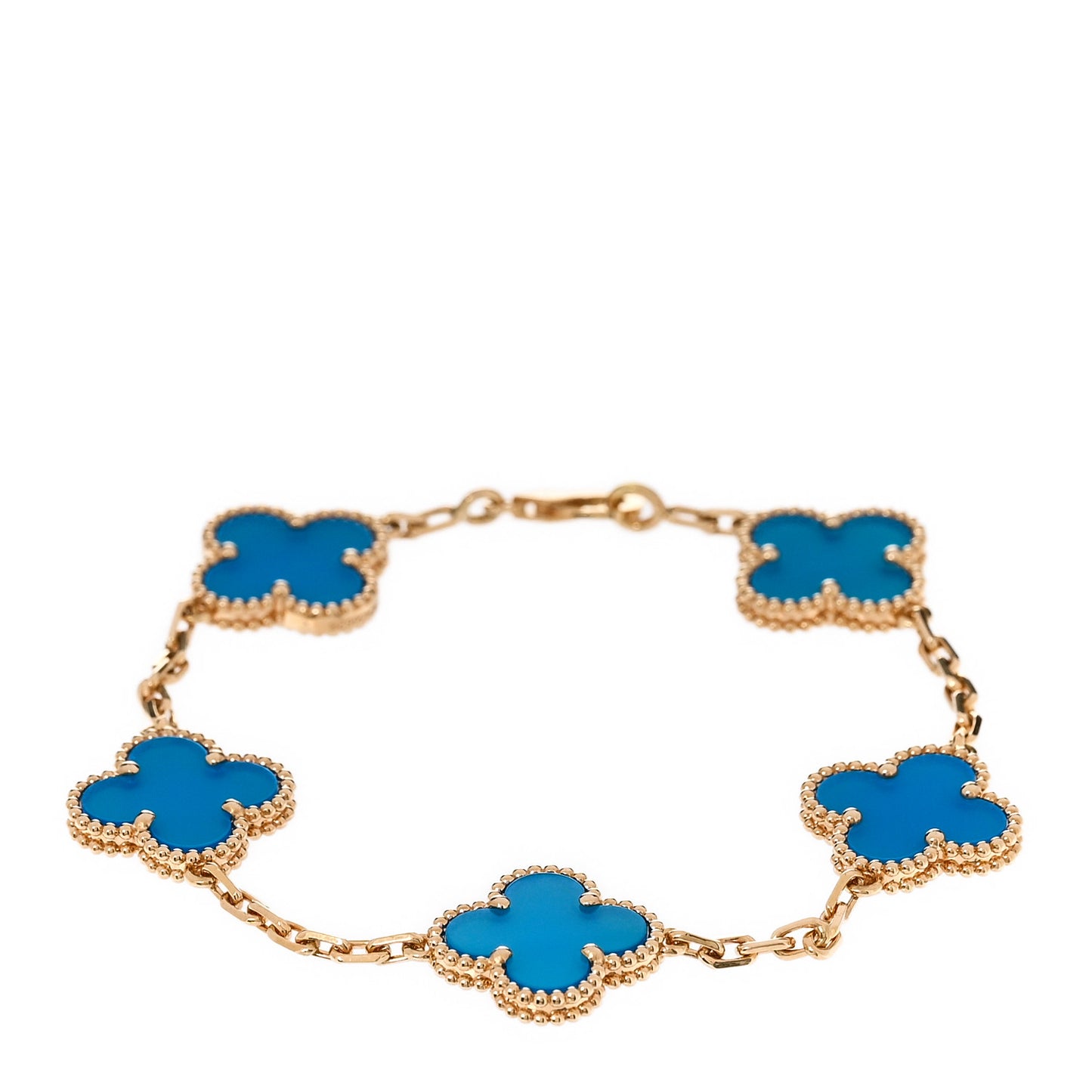 18K Yellow Gold Blue Agate 5 Motifs Vintage Alhambra Bracelet