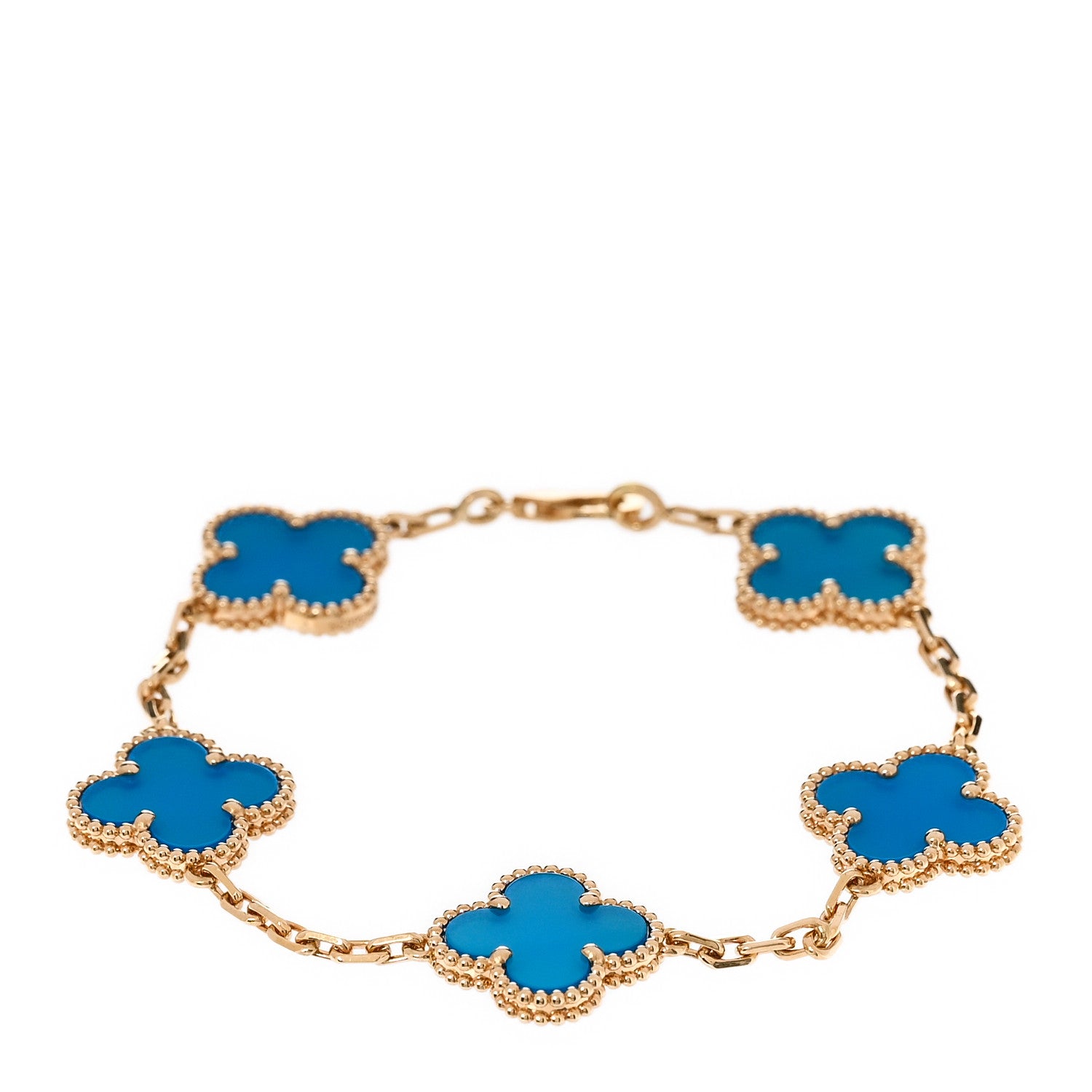 Van Cleef & Arpels 18K Yellow Gold Blue Agate 5 Motifs Vintage Alhambra Bracelet 1 of 8