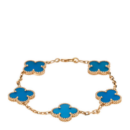Van Cleef & Arpels 18K Yellow Gold Blue Agate 5 Motifs Vintage Alhambra Bracelet 1 of 8