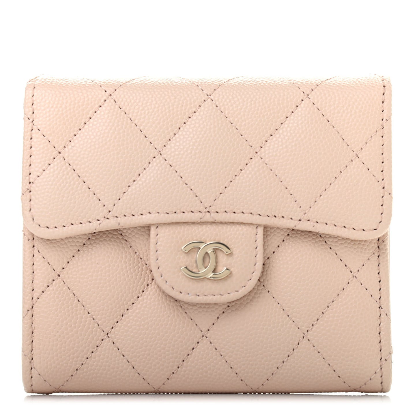 Caviar Quilted Compact Flap Wallet Light Beige
