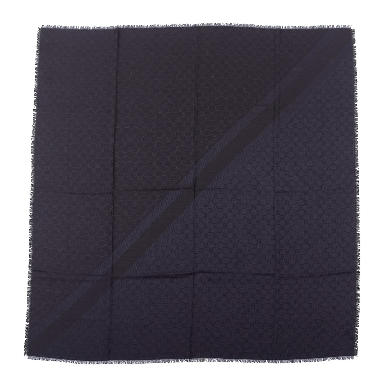 Gucci Wool Silk Monogram GGWeb Fringe Shawl Navy Black 1 of 4