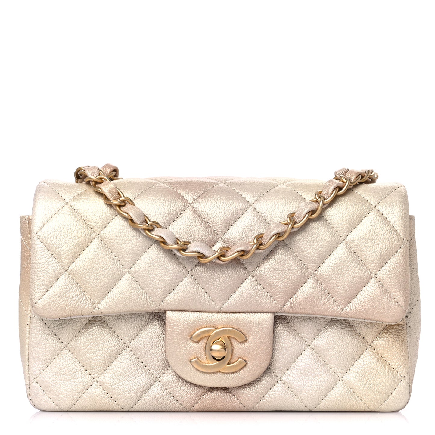 Metallic Goatskin Quilted Mini Rectangular Flap Gold