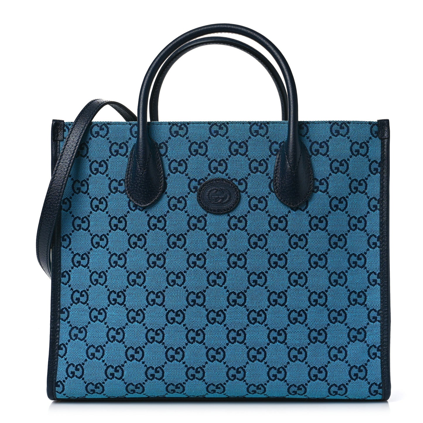 Monogram Multicolor Textured Dollar Calfskin Small Retro Interlocking G Tote Bag Light Blue