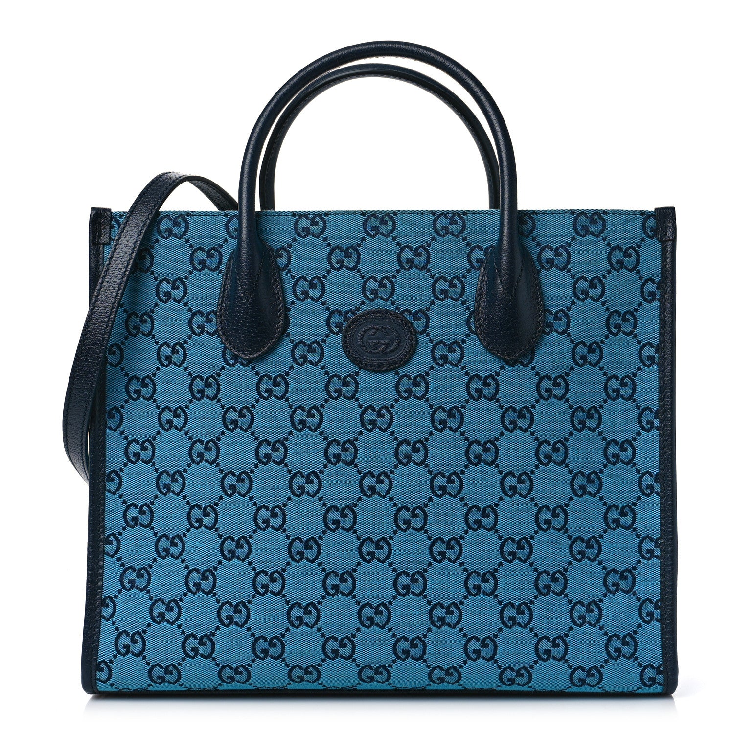 Gucci Monogram Multicolor Textured Dollar Calfskin Small Retro Interlocking G Tote Bag Light Blue 1 of 9