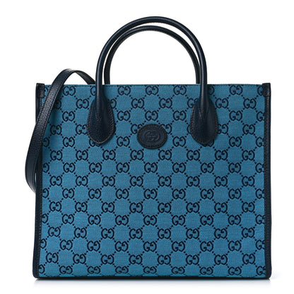 Gucci Monogram Multicolor Textured Dollar Calfskin Small Retro Interlocking G Tote Bag Light Blue 1 of 9