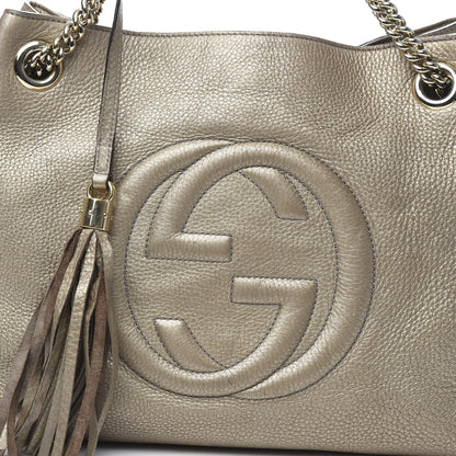 Gucci Metallic Pebbled Calfskin Medium Soho Chain Shoulder Bag Golden Beige 14 of 17
