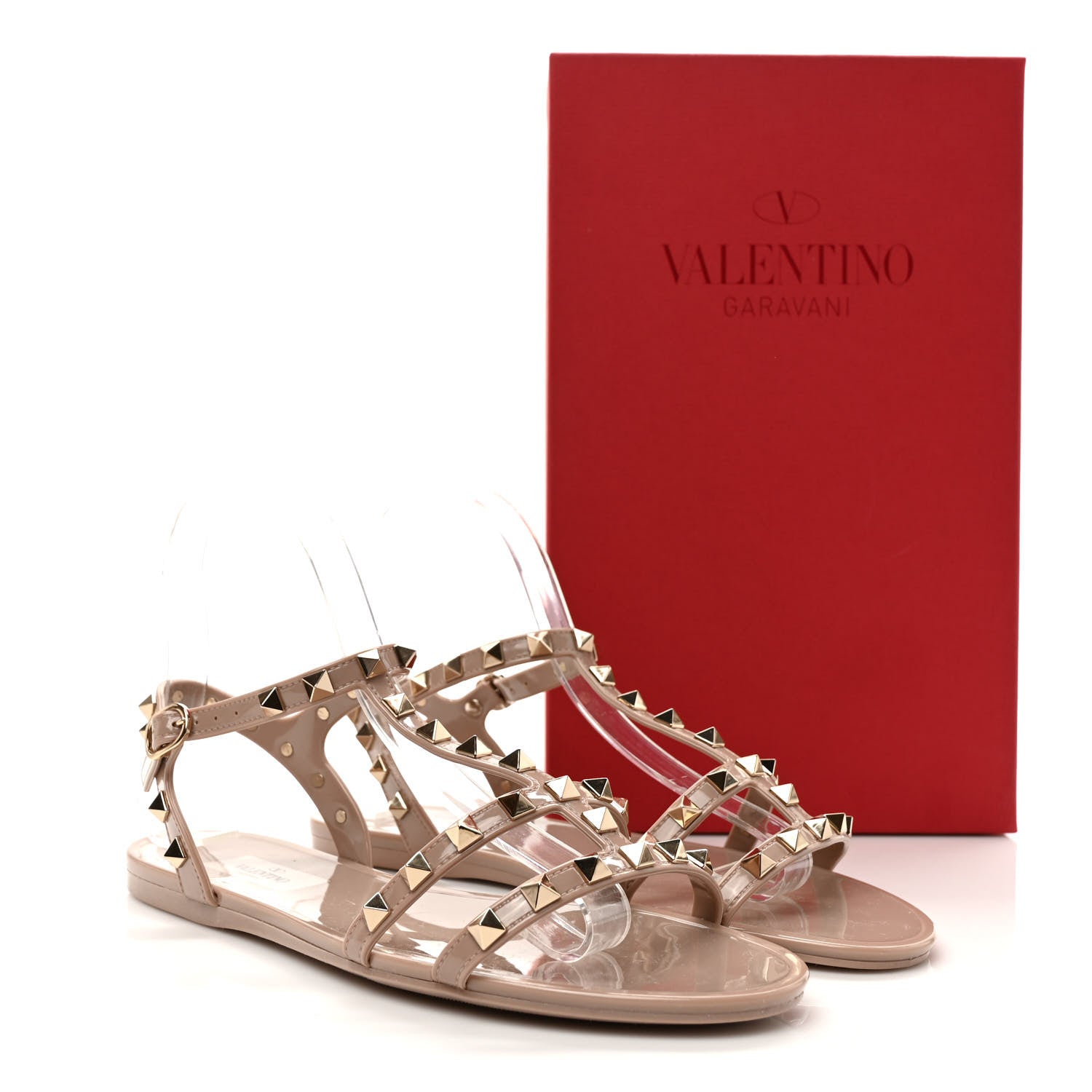 Valentino Garavani PVC Jelly Rockstud Caged Sandals 38 Poudre 8 of 8