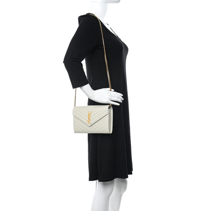 Saint Laurent Grain De Poudre Matelasse Chevron Monogram Chain Wallet Crema Soft 2 of 10