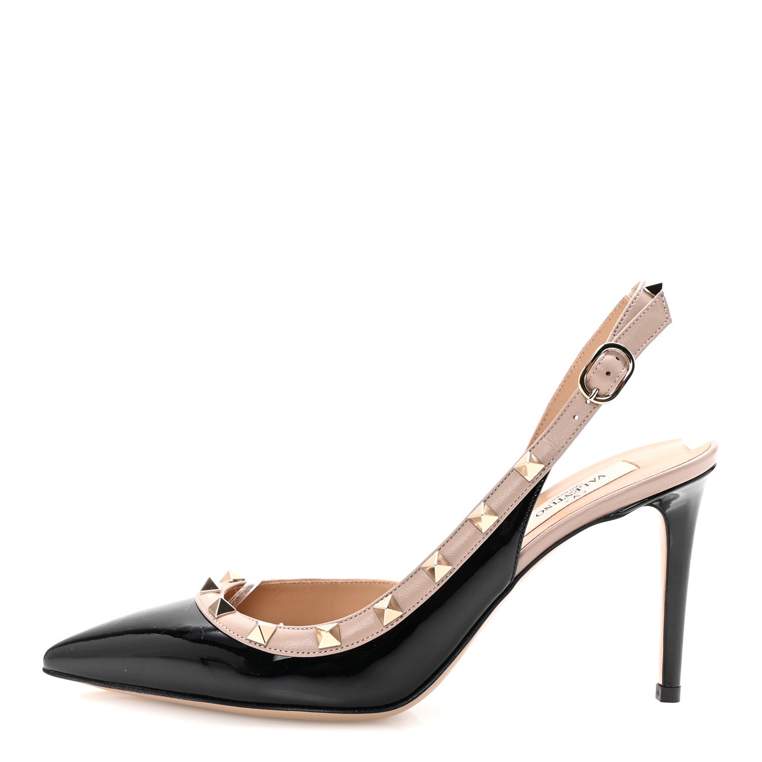 Valentino Garavani Patent Rockstud Half d'Orsay Slingback 85mm Pumps 38 Black Poudre 1 of 9