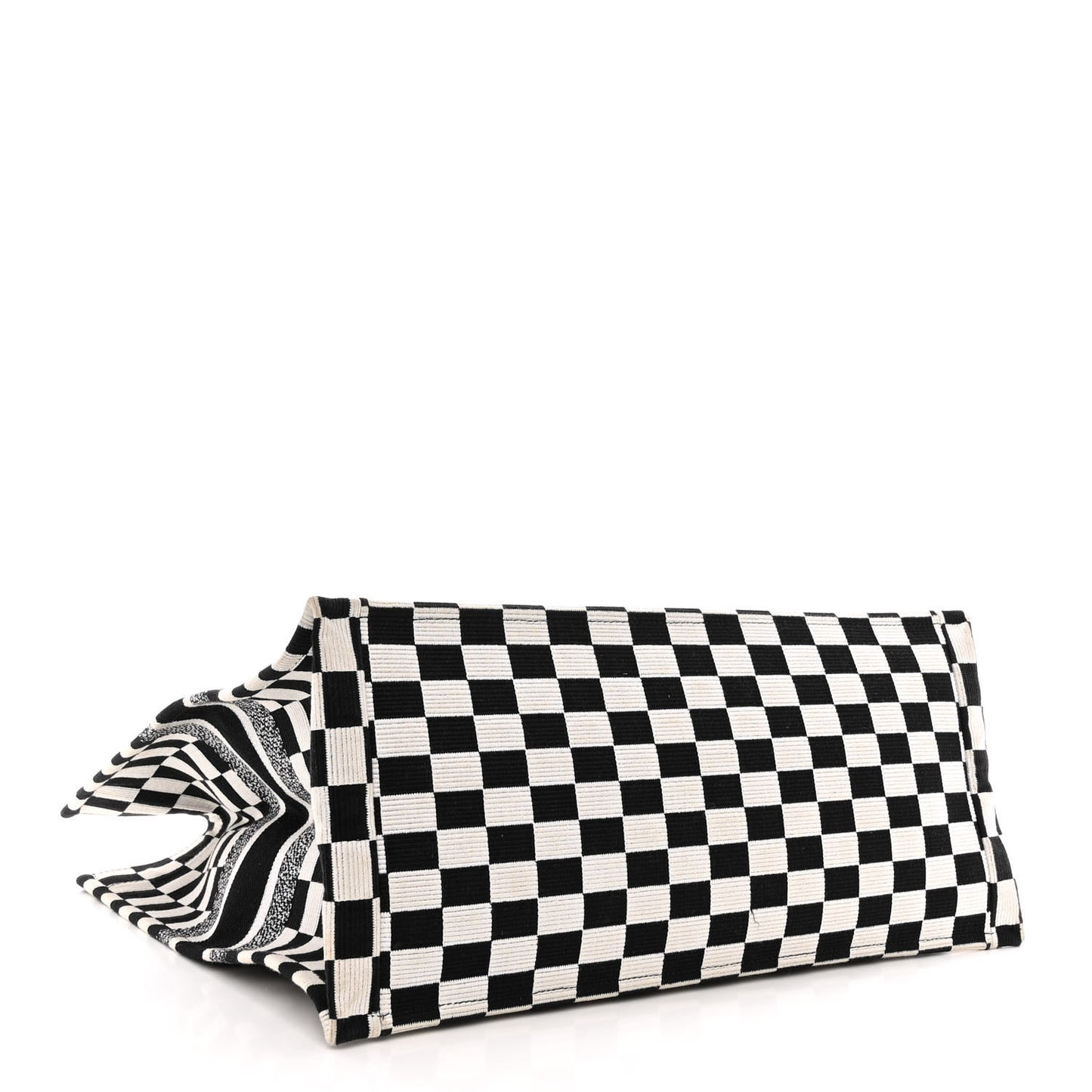 Canvas Embroidered Checkered Book Tote Black White