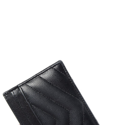 Saint Laurent Grain De Poudre Matelasse Chevron Monogram Credit Card Case Black 16 of 16
