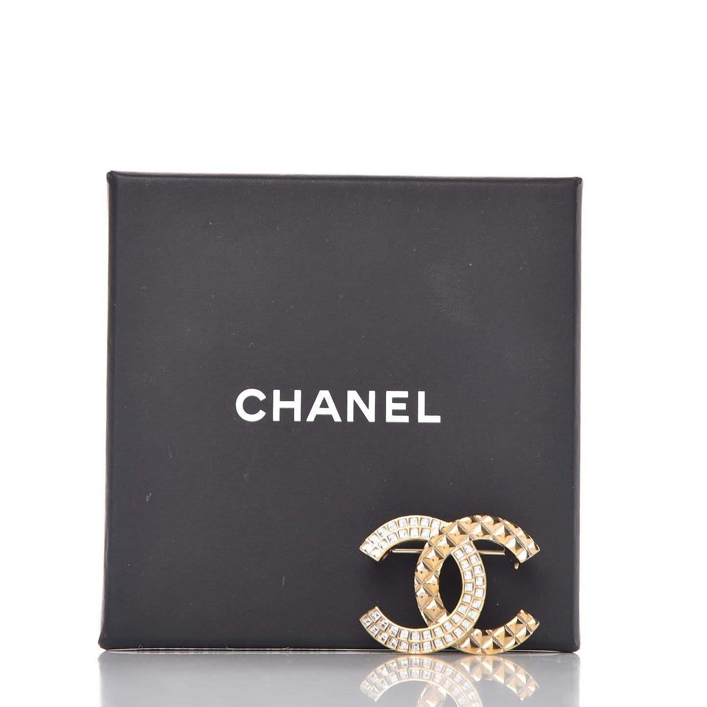 Baguette Crystal Quilted CC Brooch Gold
