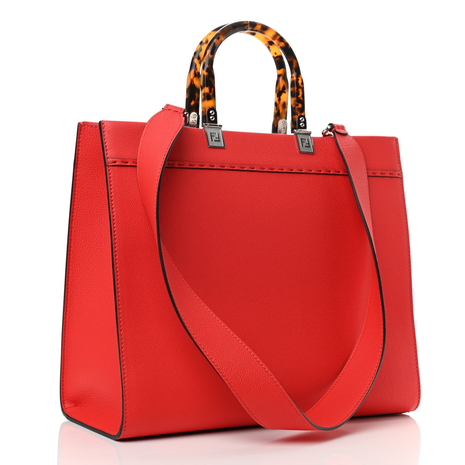 Fendi Vitello Cher Plexiglass Logo Debossed Medium Fendi Sunshine Shopper Tote Papavero 3 of 10