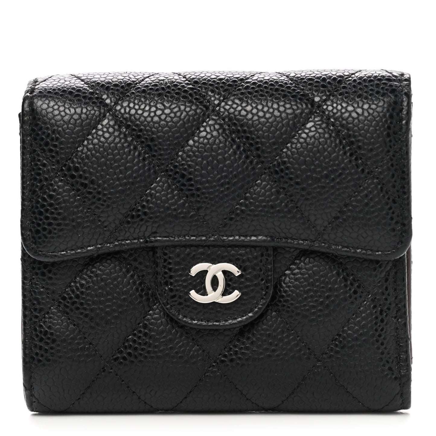 Caviar Quilted Compact Flap Wallet Black