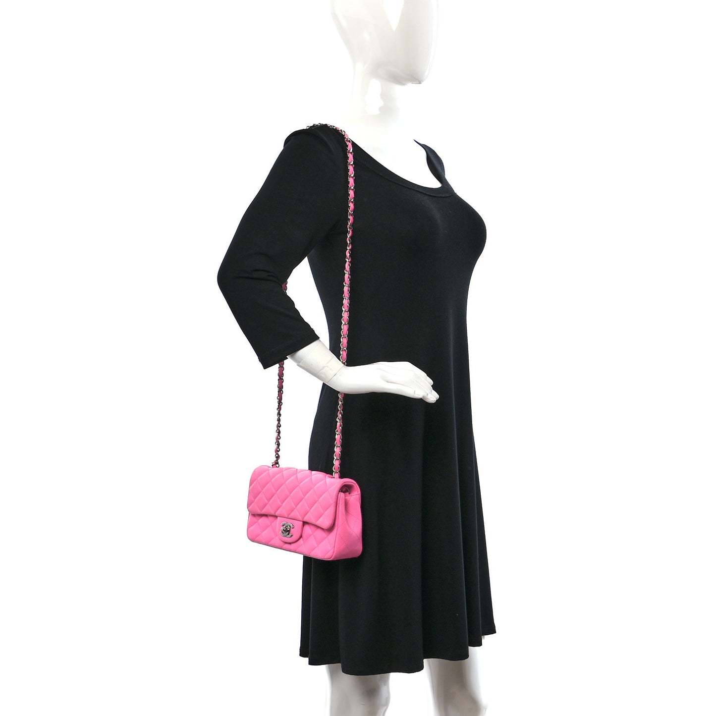 Lambskin Quilted Mini Rectangular Flap Neon Pink