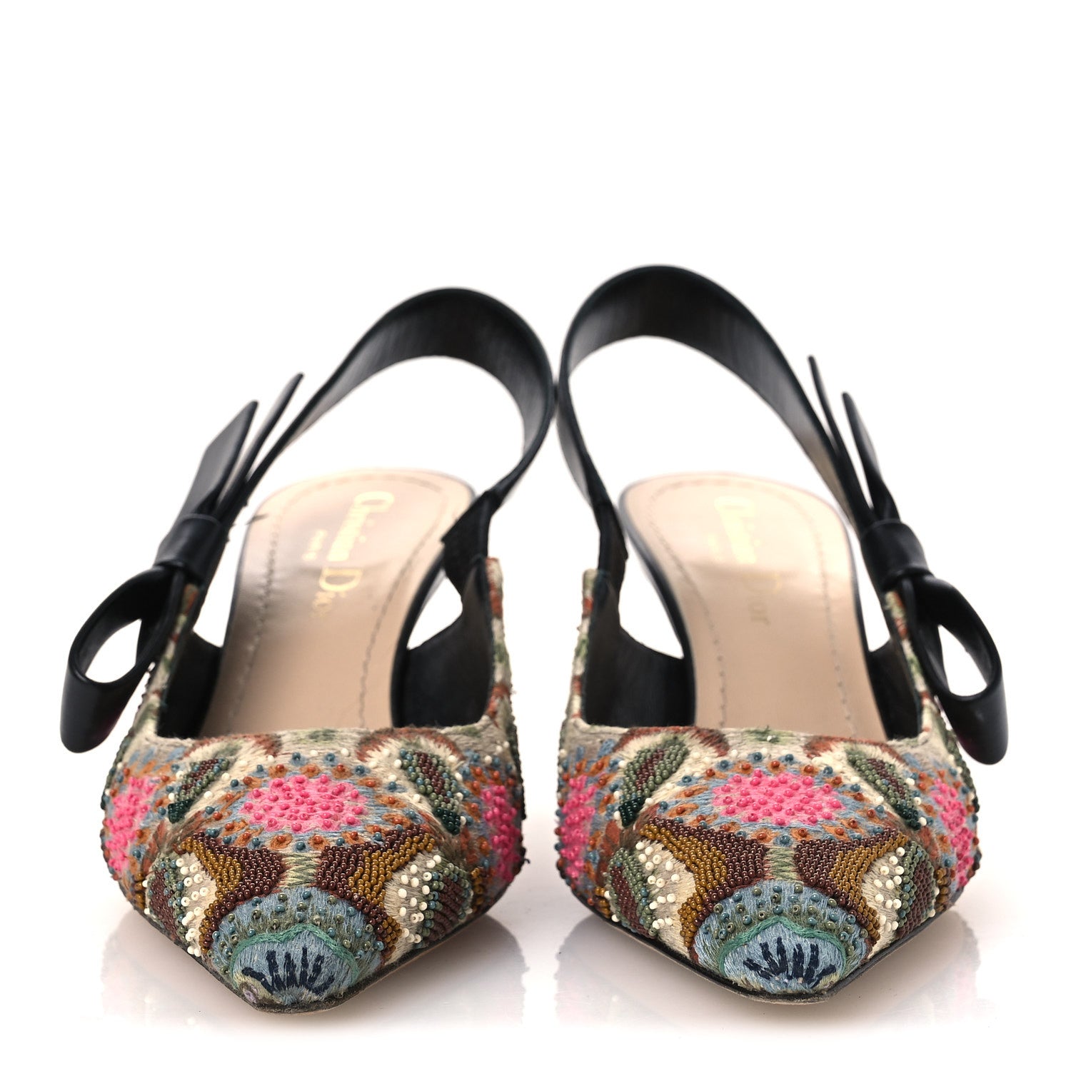 Christian Dior Embroidered Calfskin Beaded Sweet D Sling-Back Pumps 36 Cypress 3 of 12