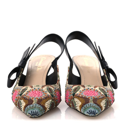 Christian Dior Embroidered Calfskin Beaded Sweet D Sling-Back Pumps 36 Cypress 3 of 12