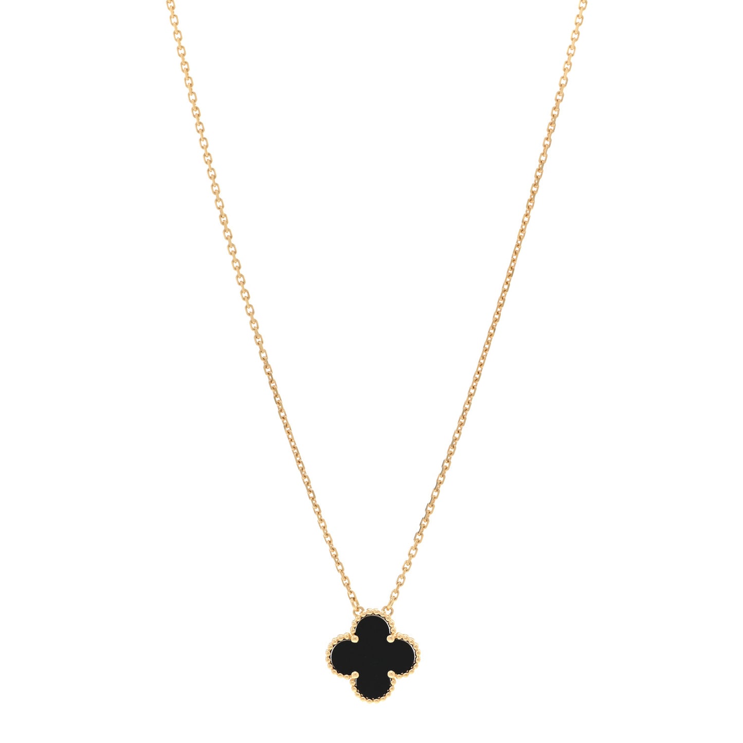 18K Yellow Gold Black Onyx Vintage Alhambra Pendant Necklace