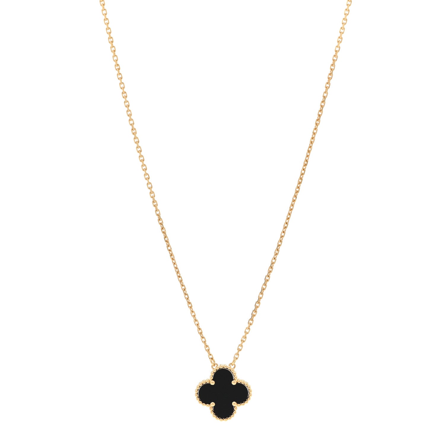 Van Cleef & Arpels 18K Yellow Gold Black Onyx Vintage Alhambra Pendant Necklace 1 of 6
