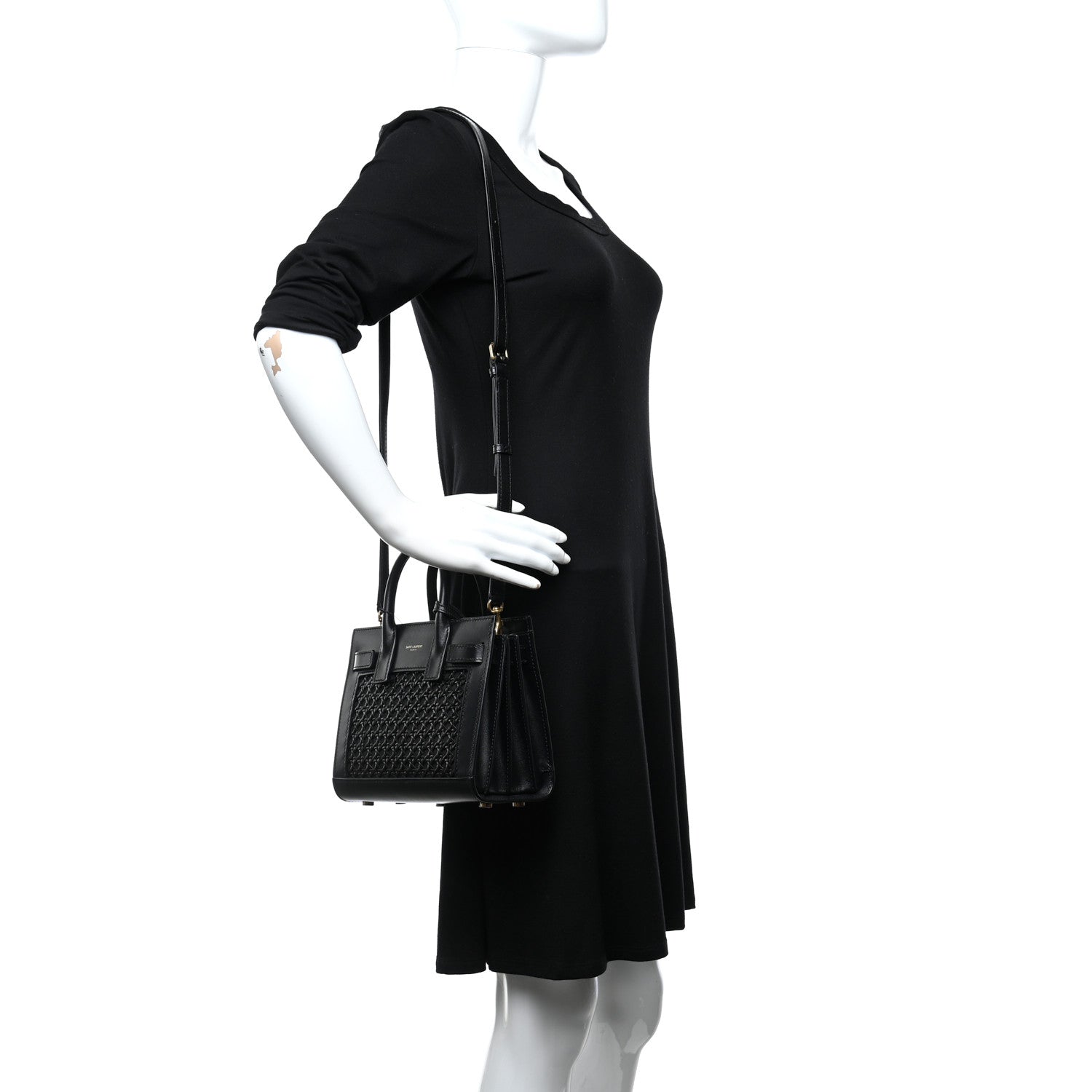 Saint Laurent Calfskin Paglia Palm Nano Sac De Jour Black 2 of 8