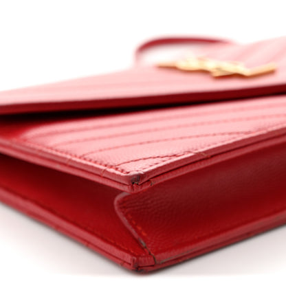 Saint Laurent Grain De Poudre Matelasse Chevron Monogram Envelope Chain Wallet Rouge Eros 8 of 11