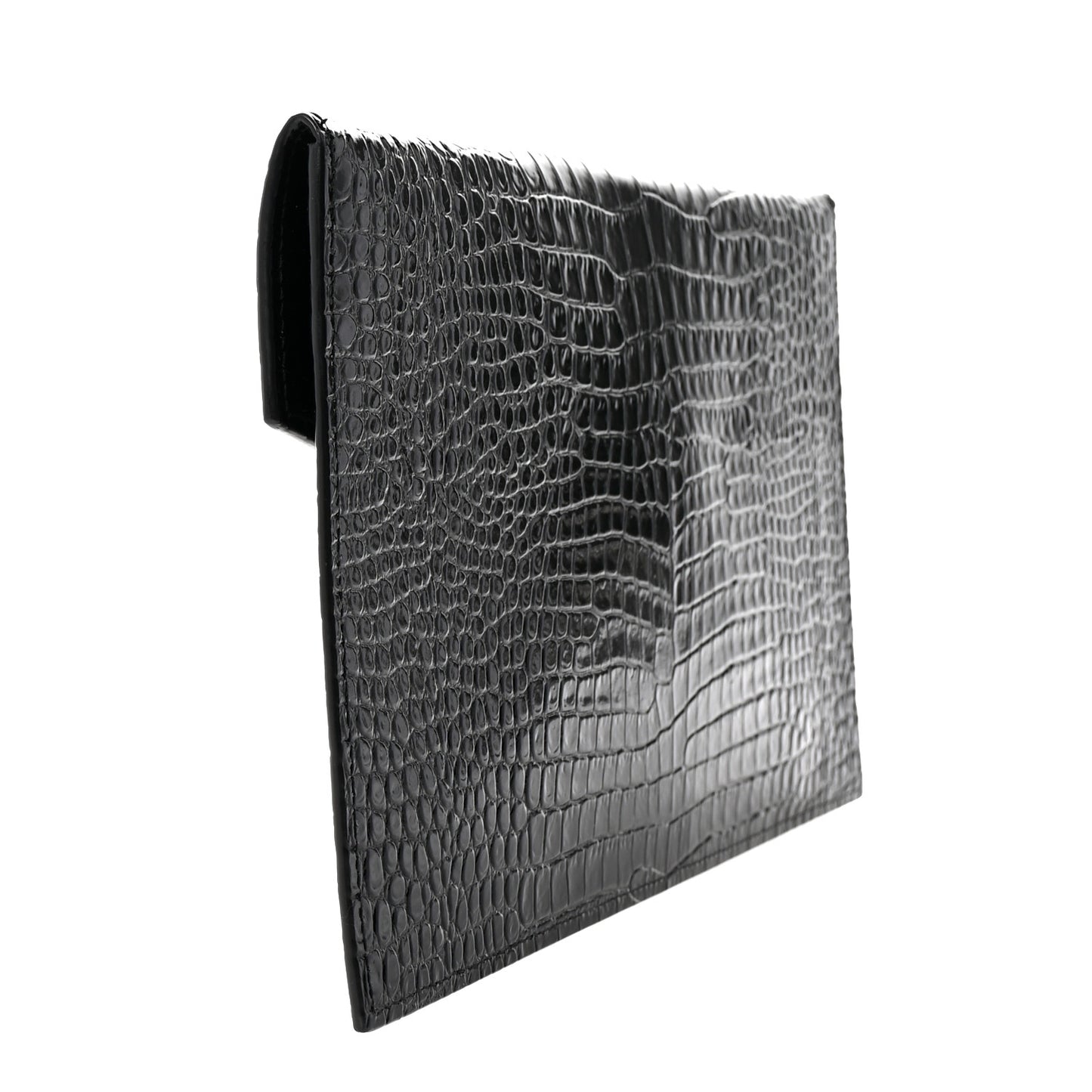 Calfskin Crocodile Embossed Uptown Monogram Pouch Black