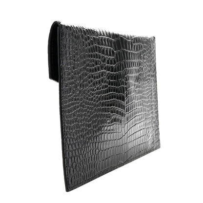 Saint Laurent Calfskin Crocodile Embossed Uptown Monogram Pouch Black 3 of 6