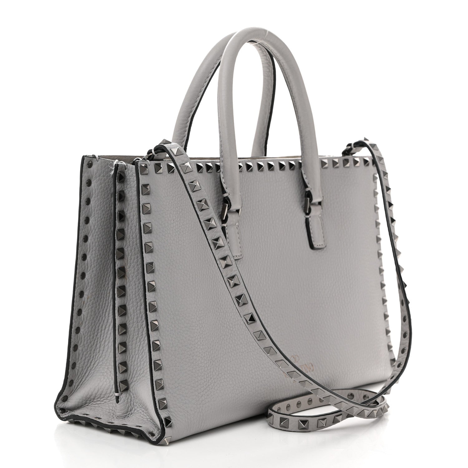 Valentino Garavani Grained Calfskin Medium Rockstud Double Handle Horizontal Tote Pastel Grey 3 of 11