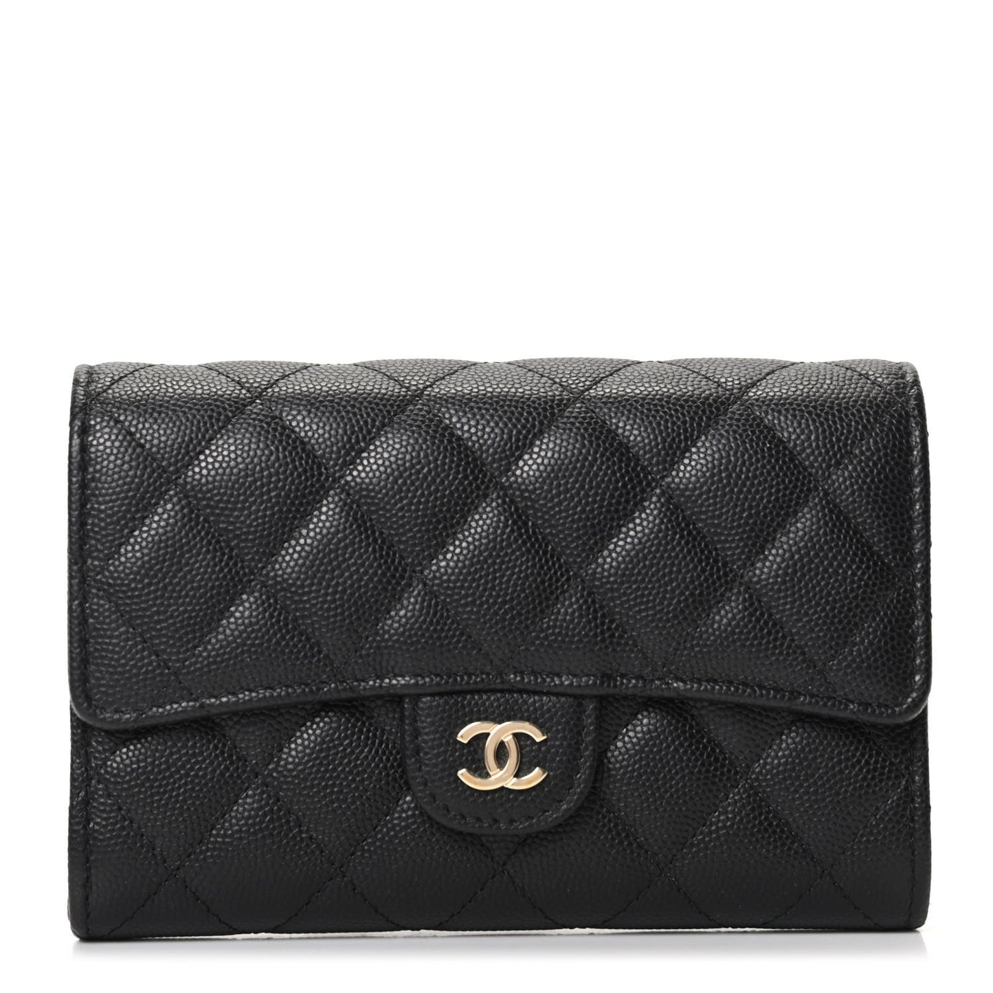 Caviar Quilted Medium Flap Wallet Black