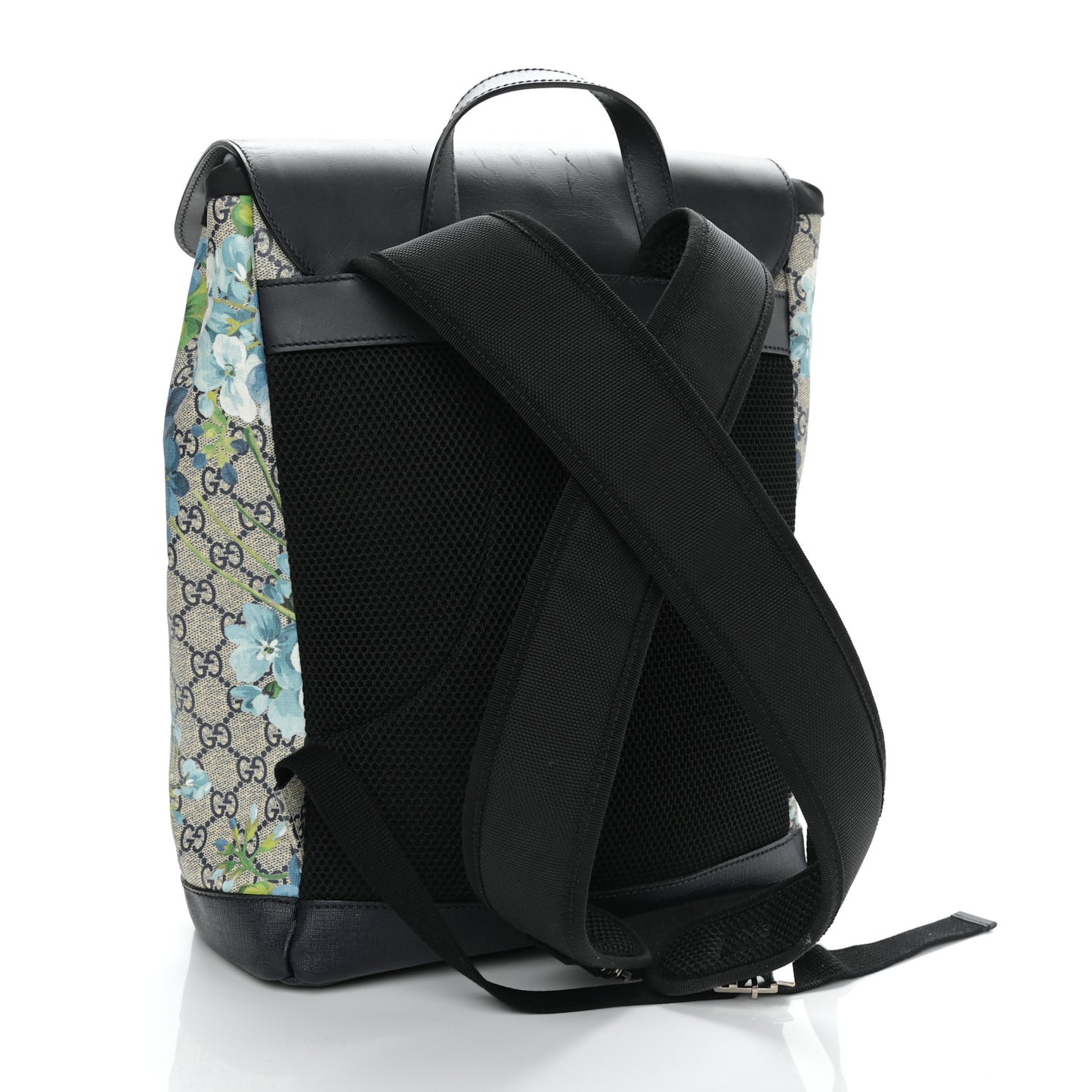 GG Supreme Monogram Blooms Medium Single Buckle Backpack Beige Blue Navy