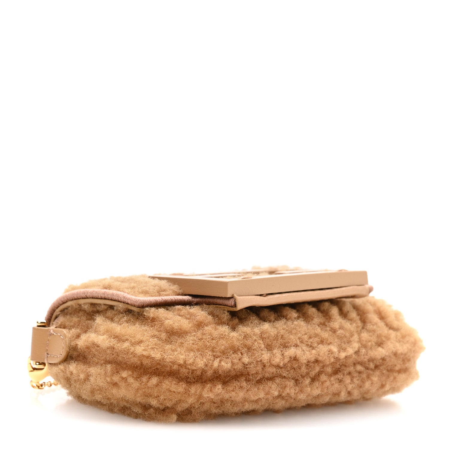 Fendi Shearling Nano Maxi Buckle Baguette Charm Camel 4 of 10