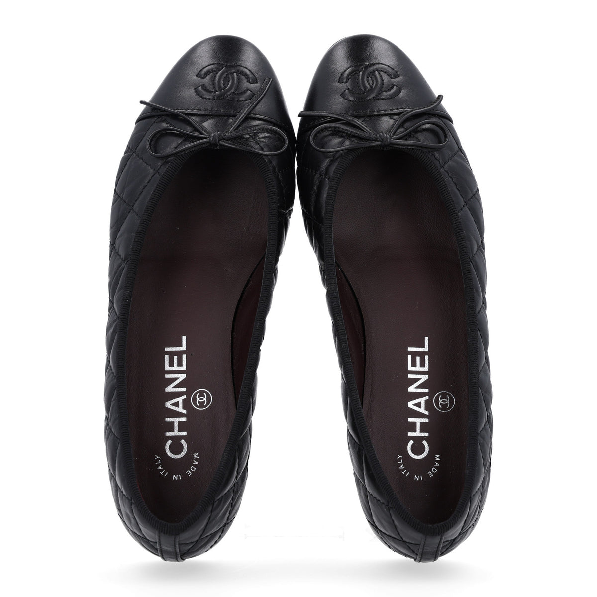 Chanel Aged Calfskin Quilted CC Cap Toe Ballerina Flats 36 Black 2 of 10