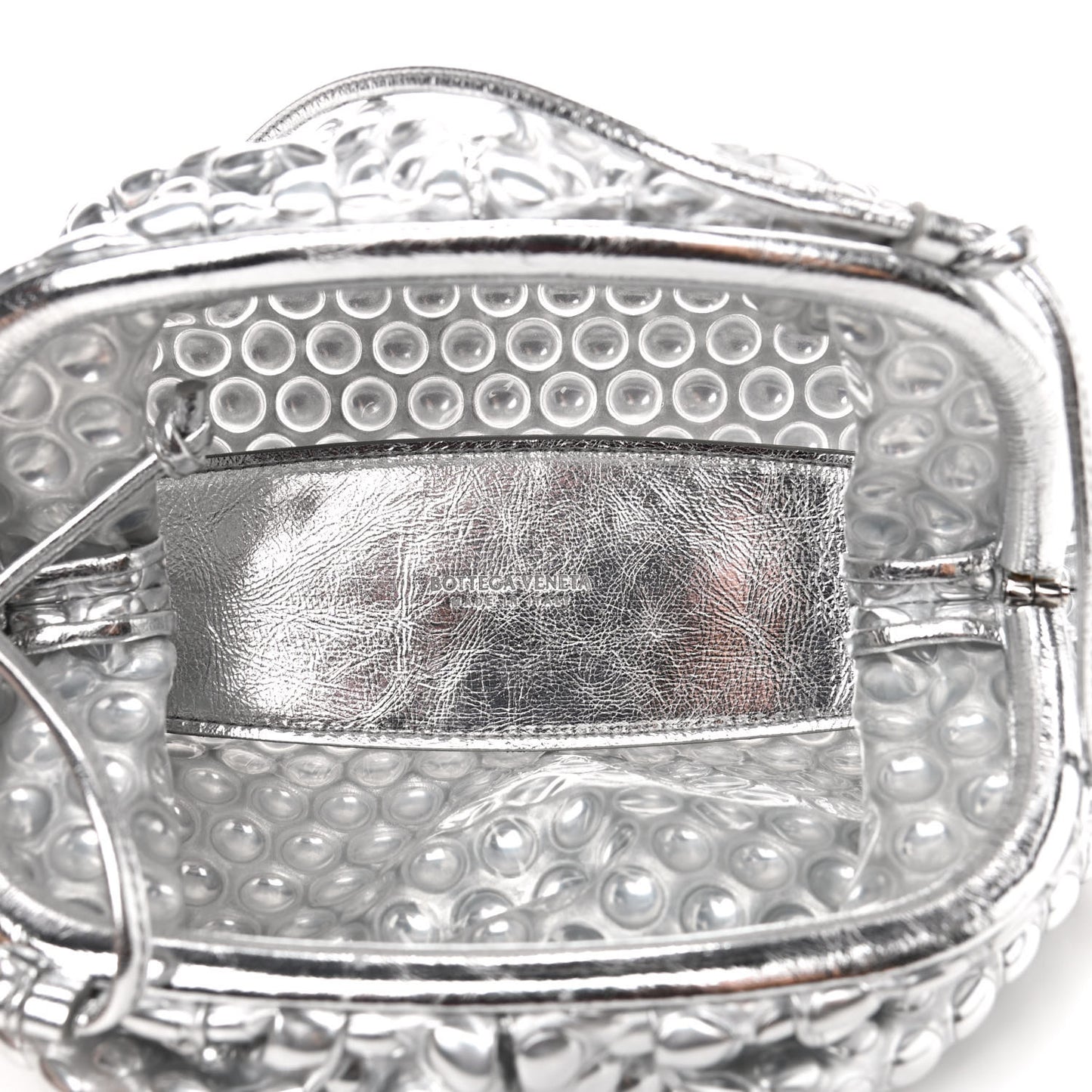 Metallic Fabric Studded The Mini Pouch Silver