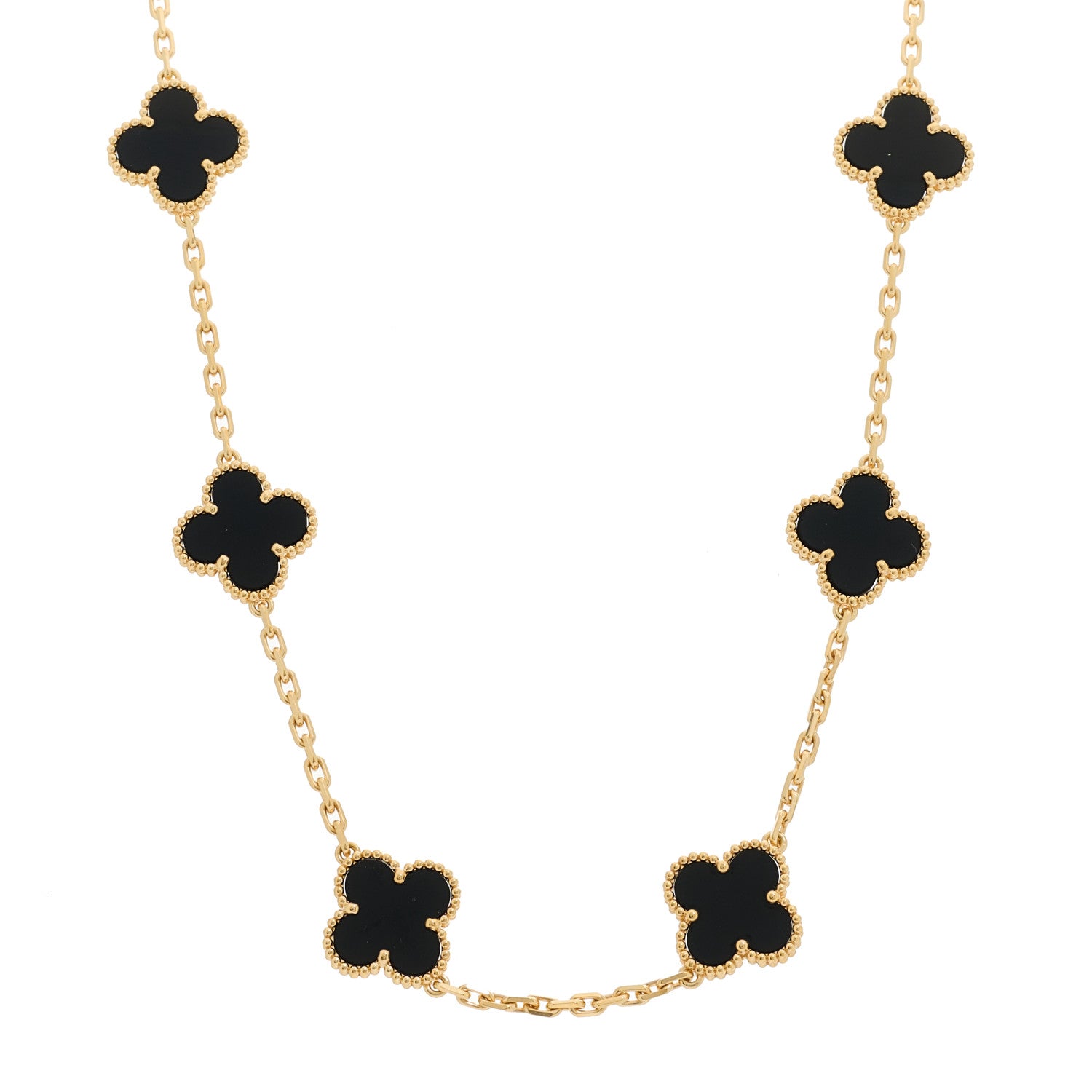 Van Cleef & Arpels 18K Yellow Gold Black Onyx 10 Motifs Vintage Alhambra Necklace 1 of 5