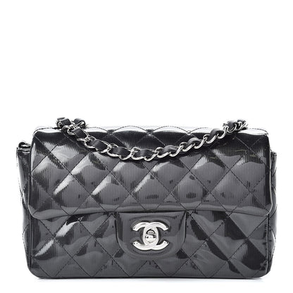 Chanel Striated Patent Calfskin Quilted Mini Rectangular Flap Dark Gray 1 of 10