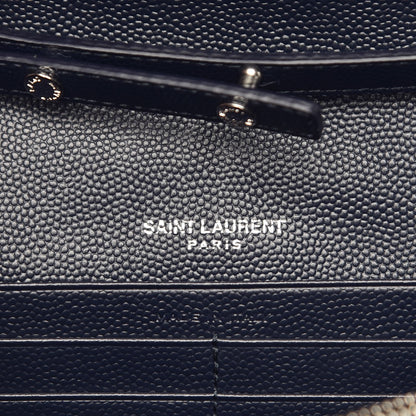 Saint Laurent Grain De Poudre Matelasse Chevron Monogram Chain Wallet Deep Marine 6 of 9