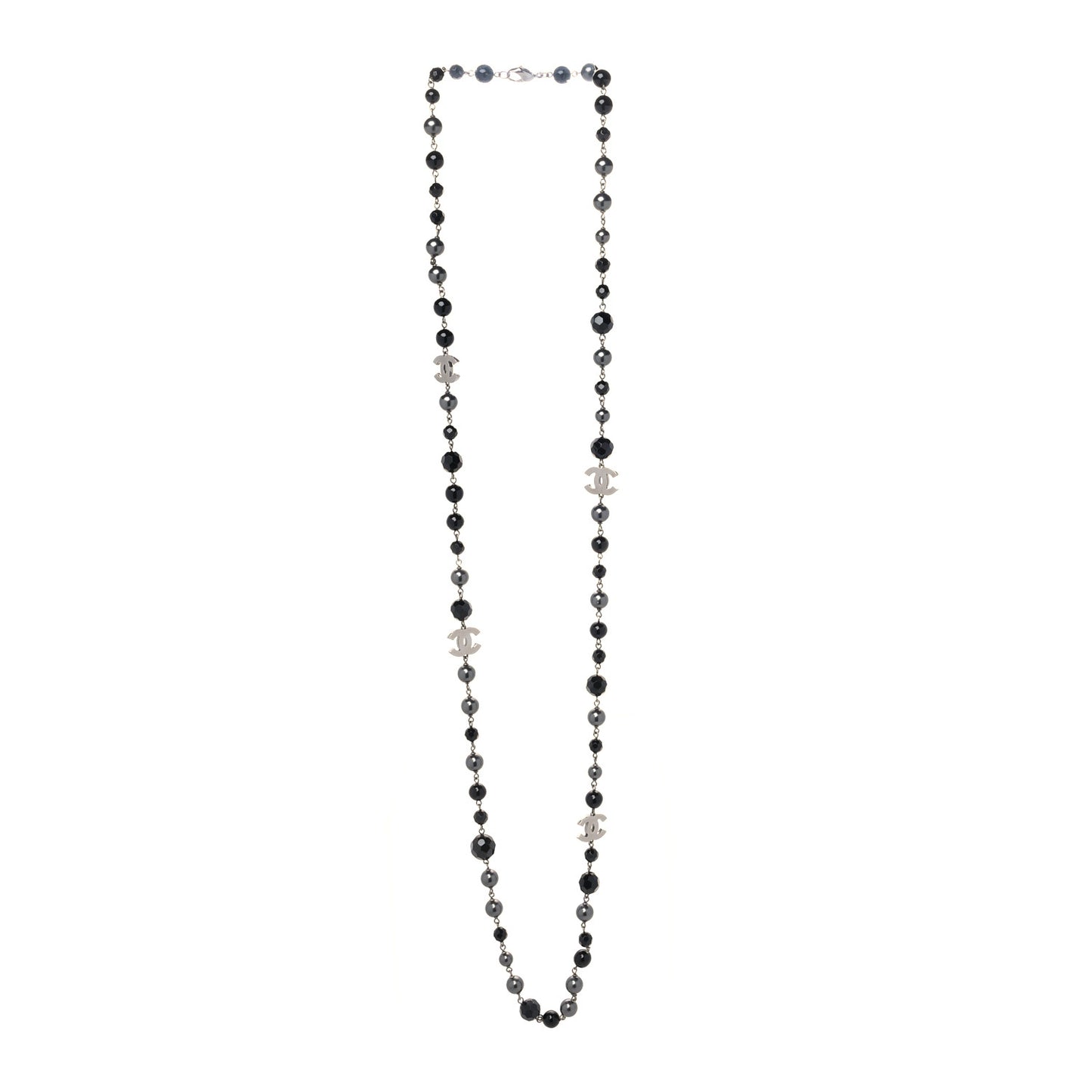 Ruthenium Beaded CC Long Necklace Black