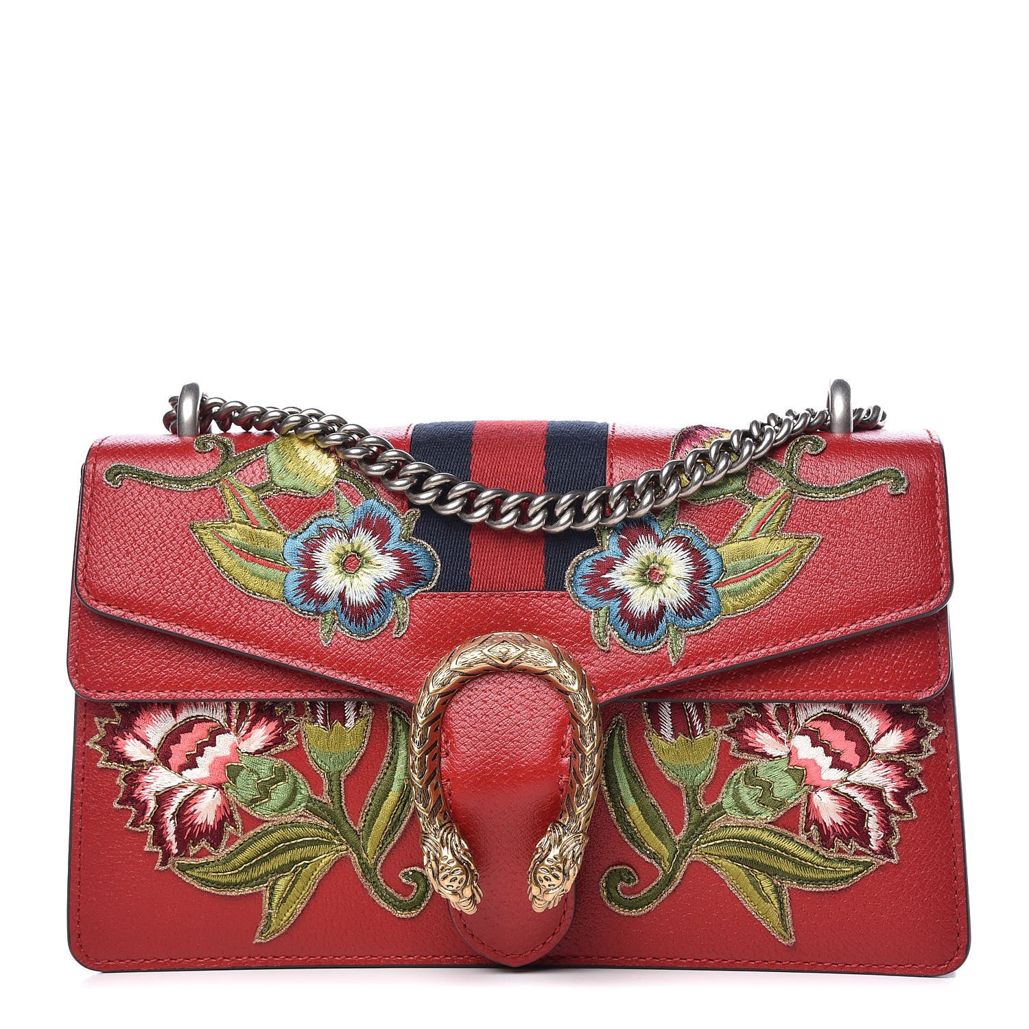 Gucci Calfskin Web Floral Embroidered Small Dionysus Shoulder Bag Hibiscus Red 1 of 9