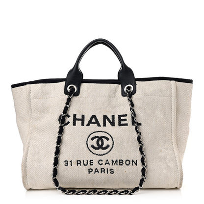 Chanel Woven Straw Raffia Medium Deauville Tote White Navy 1 of 15